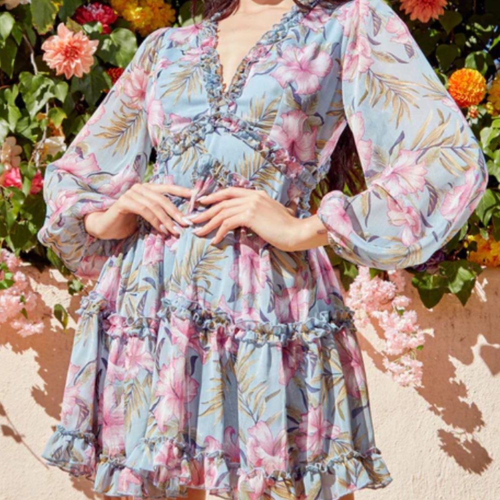 *NWOT* In A Ruffle Mini Dress - Blue